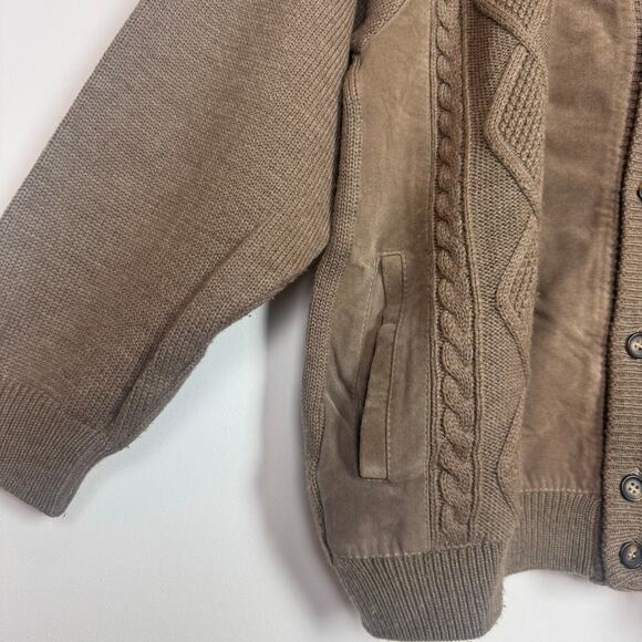 Vintage Merino Leather Blend Button Down Cardigan Size Medium - Picture 3 of 4